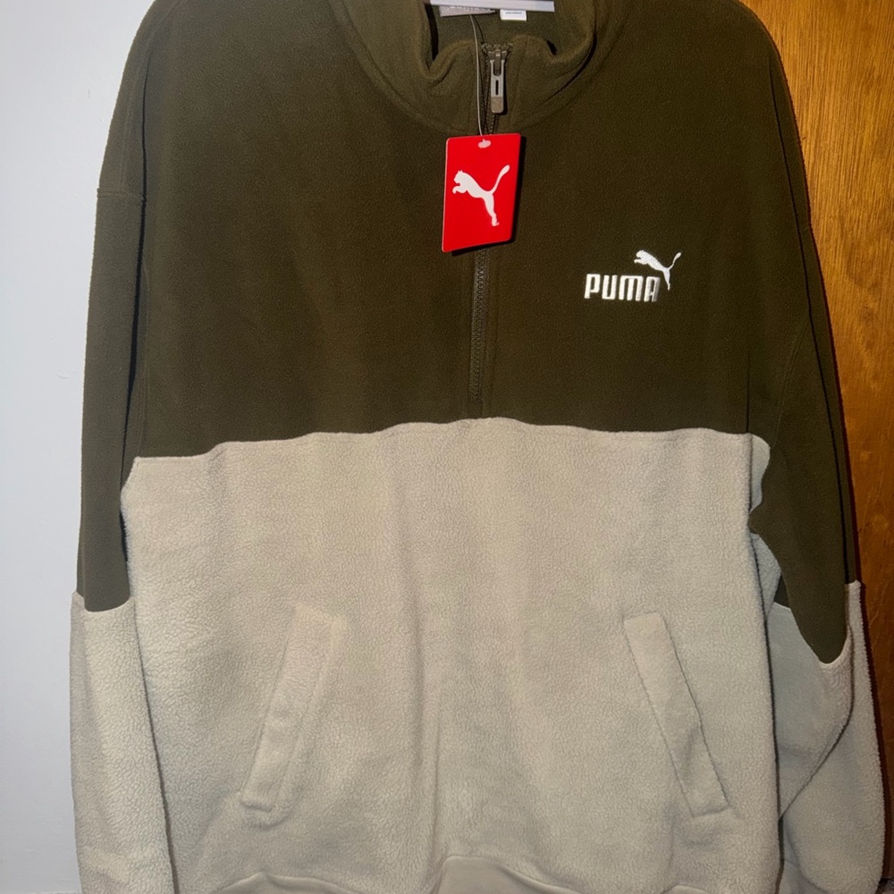 PUMA Men's Zip-Up Sweater - Olive and Cream